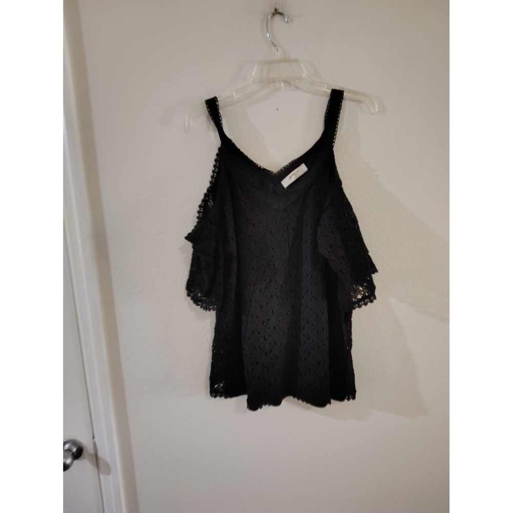A Beautiful Soul Black Lace Cold Shoulder Top Crochet Trim V-Neck Size XL